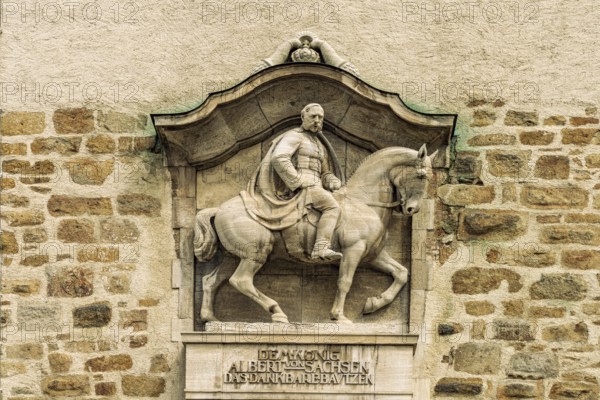 Equestrian statue of King Albert of Saxony at the Lauenturm in Bautzen, Upper Lusatia, Saxony, Germany
