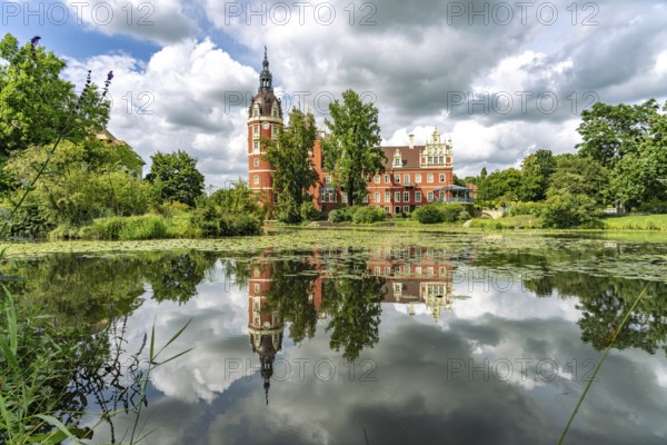 Muskau Castle in the Muskauer Park UNESCO World Heritage Site or Muzakowski Park in Bad Muskau, Upper Lusatia, Saxony, Germany