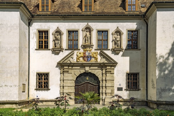 Portal of the Old Muskau Castle in the UNESCO World Heritage Site Muskauer Park or Muzakowski Park in Bad Muskau, Upper Lusatia, Saxony, Germany