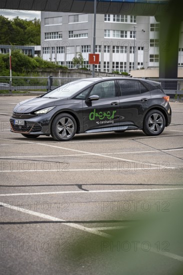 Black car sharing car parked in vacant area, modern city vehicle, Cupra electric car, e-car sharing, Calw, Germany