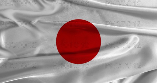 Flag of Japan with fabric textured background. Close up of National flag of Japan with realistic texture