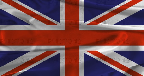 Flag of the United Kingdom with fabric textured background. Close up of National flag of the United Kingdom with realistic texture
