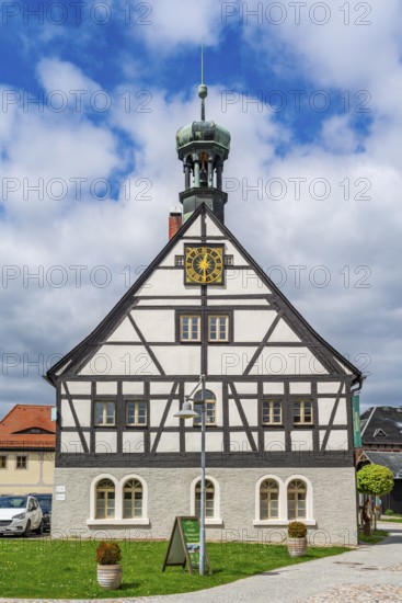 Half-timbered house historische Hüttenschänke, now hotel, Museum Saigerhütte Grünthal, Olbernhau, Ore Mountains, Saxony, Germany