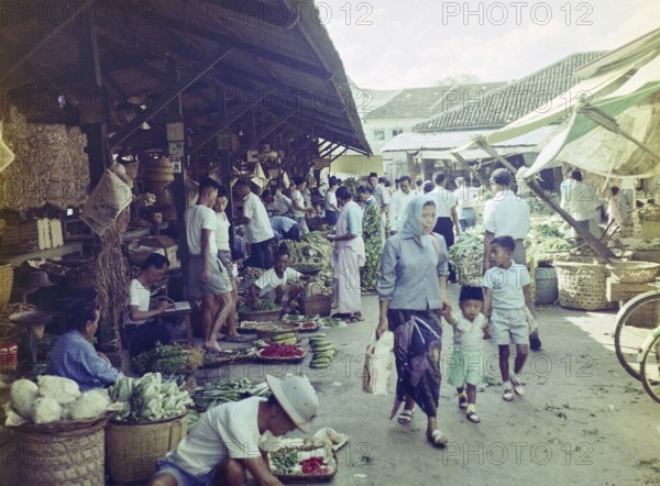 Vegetables on sale at street market in Malaya, Malaysia, south east Asia, early 1969s