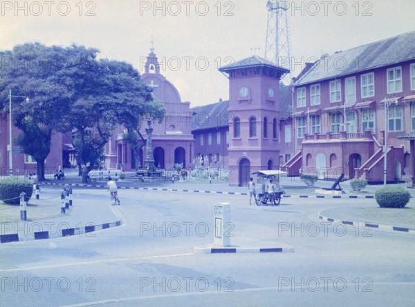 Historic buildings of Stadthuys or Dutch Town Hall, Red Square, Malacca, Malaya, Malaysia, south east Asia, early 1960s
