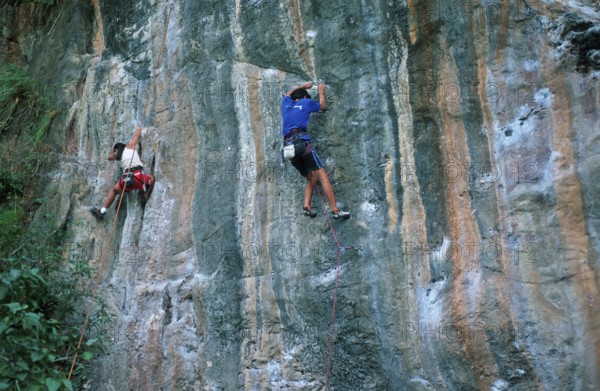Mountaineers on Railay East Beach, two years in front of the tsunami, Krabi, Thailand, December 2002, vintage, retro, old, historic