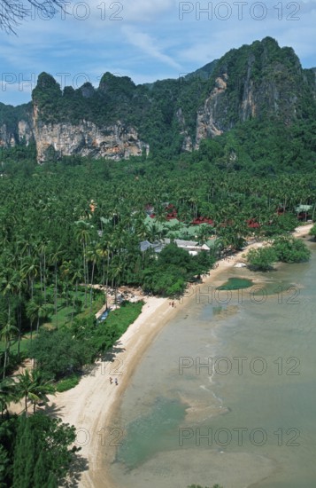 Mountains, sea, beach, view of Railay East from the viewpoint, two years in front of the tsunami, Krabi, Thailand, December 2002, vintage, retro, old, historic