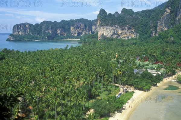 Mountains, sea, beach, view of Railay East from the viewpoint, two years in front of the tsunami, Krabi, Thailand, December 2002, vintage, retro, old, historic