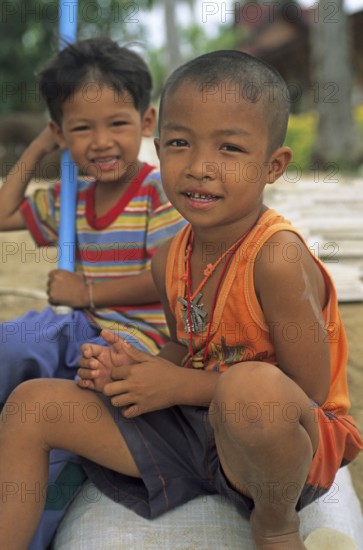 Happy little boys, Railay, two years in front of the tsunami, Krabi, Thailand, December 2002, vintage, retro, old, historic