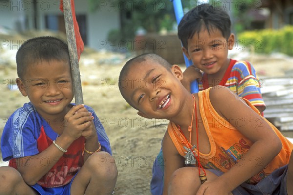 Happy little boys, Railay, two years in front of the tsunami, Krabi, Thailand, December 2002, vintage, retro, old, historic