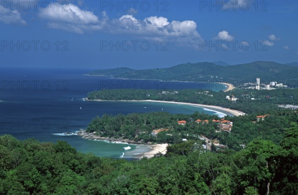 View of Kata Noi Beach, Kata Beach and Karon Beach, two years in front of the tsunami, Ko Phuket, Thailand, December 2002, vintage, retro, old, historic