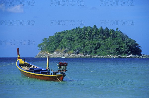 Longtail boat, island, Kata Beach, two years in front of the tsunami, Ko Phuket, Thailand, December 2002, vintage, retro, old, historic