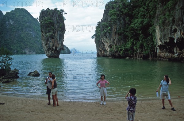Tourists, James Bond rocks, James Bond island, two years in front of the tsunami, Phangnga Bay, Ko Phuket, Thailand, December 2002, vintage, retro, old, historic