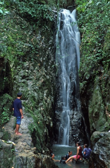 People, Bant Pae Waterfall, Khao Phra Thaeo, Ko Phuket, Thailand, December 2002, vintage, retro, old, historic