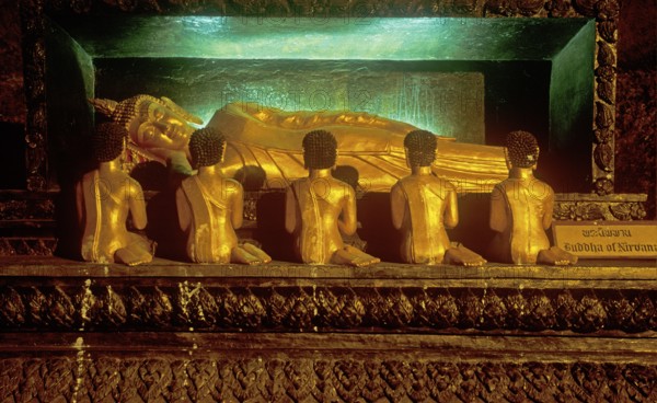 Reclining Buddha, Wat Suwannakhuha Monastery, Phangnga Bay, Ko Phuket, Thailand, December 2002, vintage, retro, old, historic