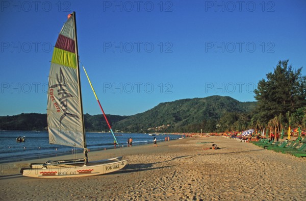 People, sailing catamaran, Patong Beach, Ko Phuket, two years in front of the tsunami, Thailand, December 2002, vintage, retro, old, historic
