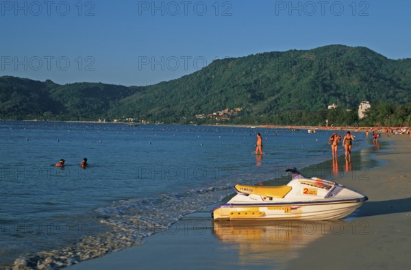 People, boat, Patong Beach, Ko Phuket, two years in front of the tsunami, Thailand, December 2002, vintage, retro, old, historic