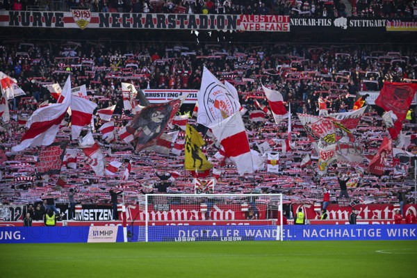 Cannstatter Kurve, VfB Stuttgart, fan block, fans, fan curve, flags, atmosphere, atmospheric, MHPArena, MHP Arena Stuttgart, Baden-Württemberg, Germany