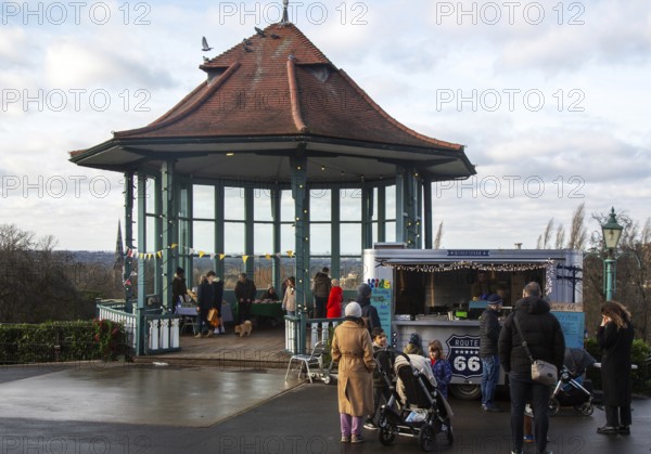 Market stall at winter market, Victorian Bandstand, Horniman museum gardens, Forest Hill, south London, England, UK