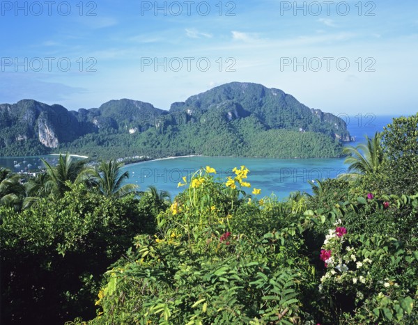 View of the island from the viewpoint one year in front of the tsunami, Ko Phi Phi Don, Thailand, December 2002, vintage, retro, old, historic