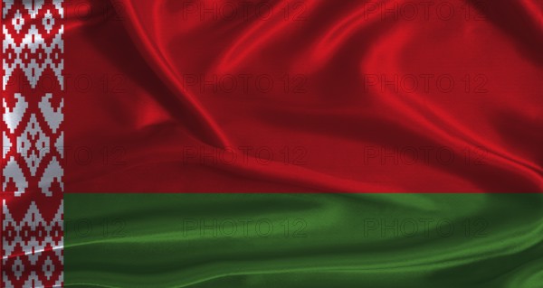Belarus flag with cloth textured background. National flag of Belarus with realistic texture