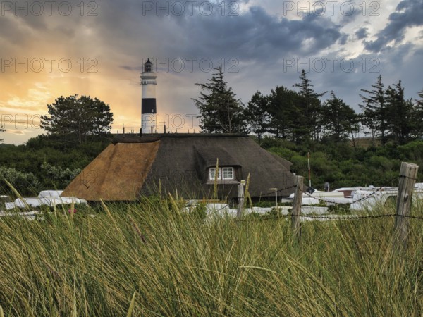 Campground, lighthouse, sunset, Kampen, Germany