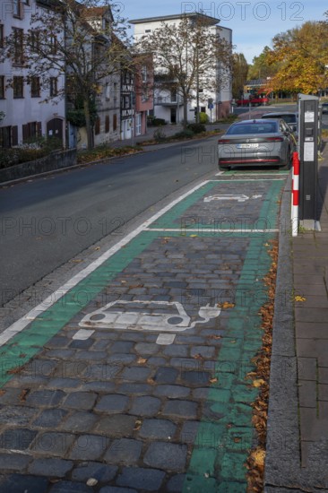 Electric car charging marked charging stations in the inner city, Fürth, Middle Franconia, Bavaria, Germany