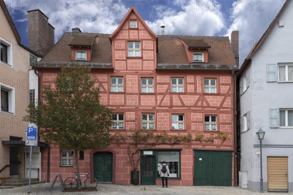Restored, historic half-timbered house, 16th century, Eisenhüttlein 3, Hersbruck, Middle Franconia, Bavaria, Germany