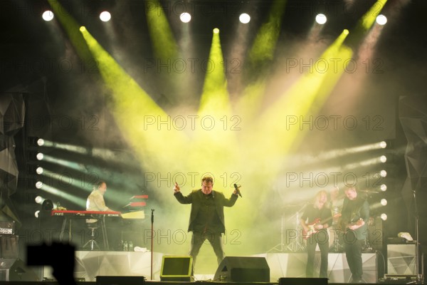 Martin Becker (keyboarder), Claudius Dreilich (singer), Bernd Römer (guitarist), Heiko Jung (drummer) and Daniel Bätge (bassist) from Karat live on 50 years of KARAT Tour in Berlin's Max-Schmeling-Halle on 19 December 2025