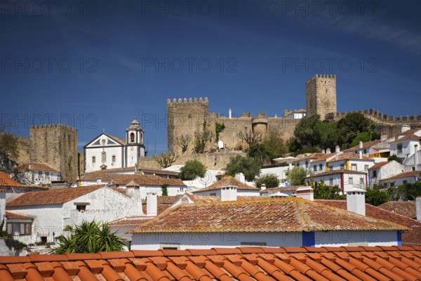 Obidos features a stunning medieval castle rising above white houses and terracotta rooftops, showcasing its rich history and beauty