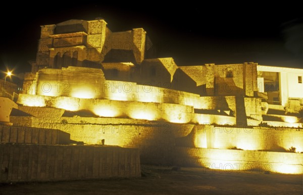 Illuminated Santo Domingo church in Cusco, Andean highlands, Peru, South America, September 1997, vintage, retro, old, historic