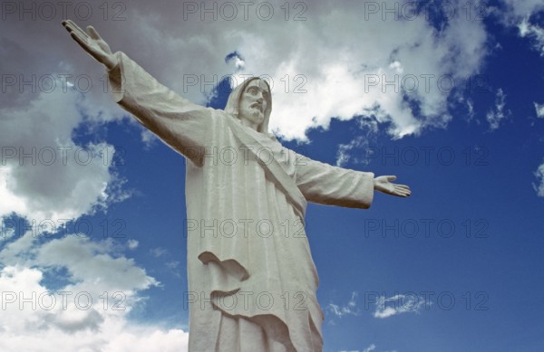 Christo Blanco statue, Cusco, Andean highlands, Peru, South America, September 1997, vintage, retro, old, historic