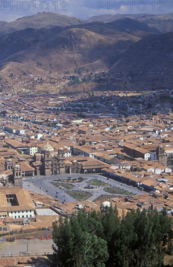 View of the Andean city of Cusco from Saysayhuaman fortress, Andean highlands, Peru, South America, September 1997, vintage, retro, old, historic