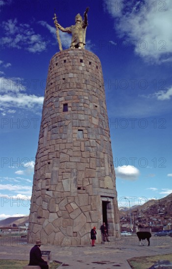 Inka Pachacutec Yupanqui statue in Cusco, Andean highlands, Peru, South America, September 1997, vintage, retro, old, historic