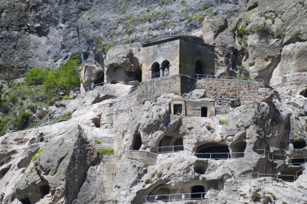 Monastery complex nestled in rocks. mixture of nature and historical architecture, cave city, cave monastery, Vardzia, Samtskhe—Javakheti region, Samtske Javacheti, Lesser Caucasus, Georgia