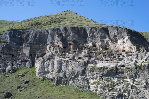 Historic monastery in cliffs. Amazing architecture with natural harmony, cave town, cave monastery, Vardzia, Samtskhe—Javakheti region, Samtske Javacheti, Lesser Caucasus, Georgia