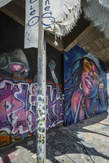 Graffiti on the former US eavesdropping facility on Teufelsberg in Grunewald, Berlin, Germany