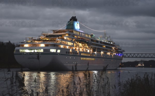 Cruise ship AMADEA sails in front of sunrise in the Kiel Canal, NOK, Kiel Canal, Kiel Canal, Schleswig-Holstein, Germany