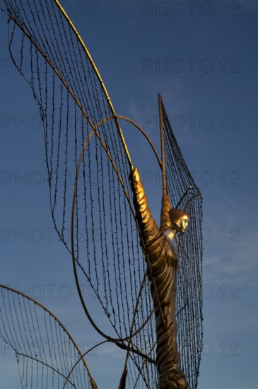 Golden angel, angel figure, angel motif, baroque Christmas market, evening light, Ludwigsburg, Baden-Württemberg, Germany