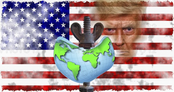 Symbolic image, Trump blackmails the world, divides the USA, democracy versus autocracy, Donald Trump sees himself as ruler above the law, US democracy in danger, political blackmail, EU and Germany under political pressure, industry, tariff threats, Elon Musk, Mark Zuckerberg, social networks, fake news, rights broken, hate, hate, DSG Digital Services Act, re-election, USA, politics, announcements, revenge Zug, willed dictator, Republican, US electoral system, global threat, lies, 2nd term, global burden, Ukrainian war, storm White House