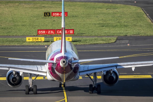 Eurowings Airbus on the taxiway to take off, Düsseldorf Airport, DUS