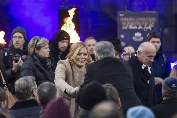 Julia Klöckner arriving to light the lights on 20 years of Hanukkah in front of the Brandenburg Gate, Berlin, 17.12.2025
