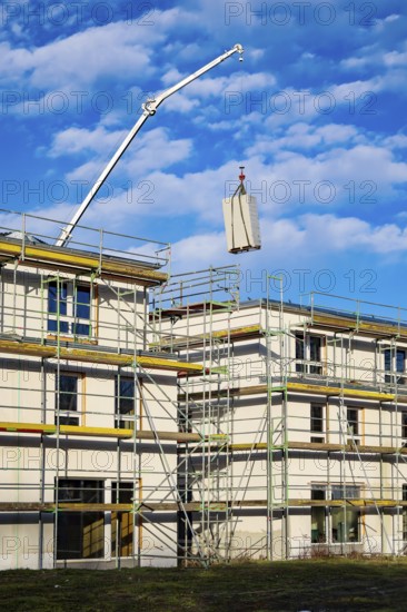 Castrop-Rauxel, North Rhine-Westphalia, Germany - residential construction in the Ruhr area. New construction district with semi-detached and terraced houses in the energy-saving KfW efficiency house standard 55