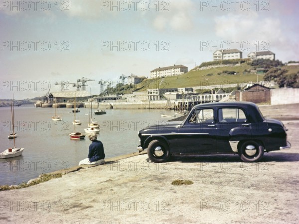 Hillman Minx car partked by the coast Plymouth, Devon, England, UK c 1962