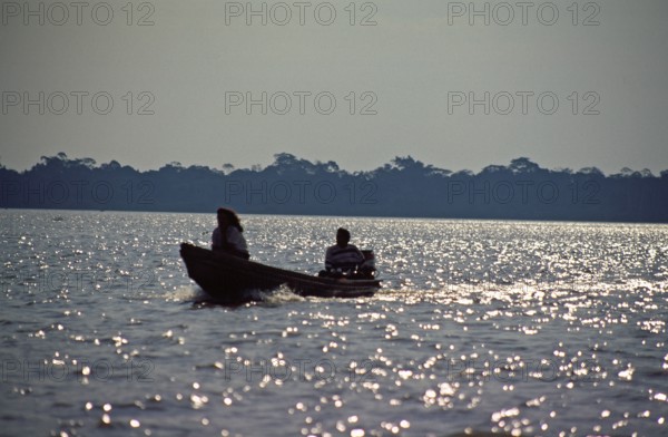 Boat on the Amazon near Iquitos, Peru, South America, September 1997, vintage, retro, old, historic