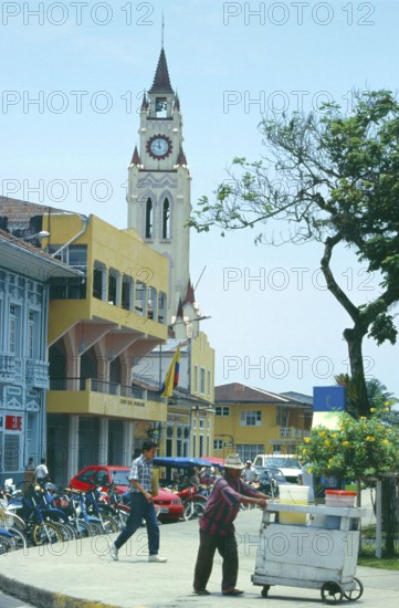 City center, church, Iquitos, Peru, South America, September 1997, vintage, retro, old, historic