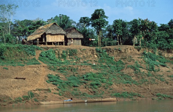 Riverfront house, Rio Tambopata, Tambopata National Park, Amazon Basin, Peru, South America, September 1997, vintage, retro, old, historic