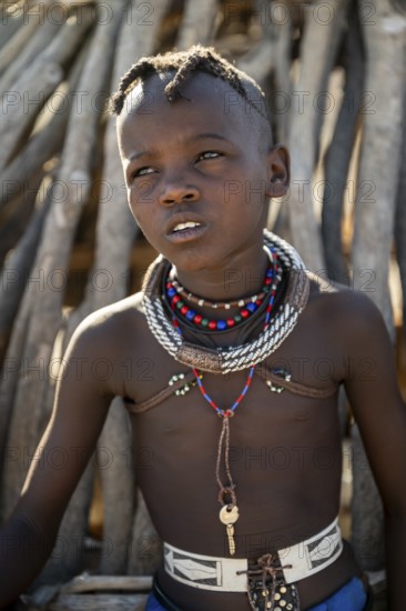 Portrait, Himba boy, traditional Himba village, Kaokoveld, Kunene, Namibia