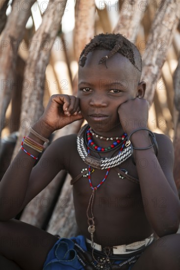 Portrait, Himba child, traditional Himba village, Kaokoveld, Kunene, Namibia