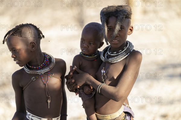 Himba children, traditional Himba village, Kaokoveld, Kunene, Namibia